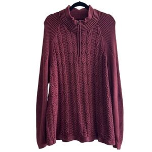 Carbon2Cobalt Burgundy Fisherman Chunky Knit 1/4 Zip Sweater Pullover Fall